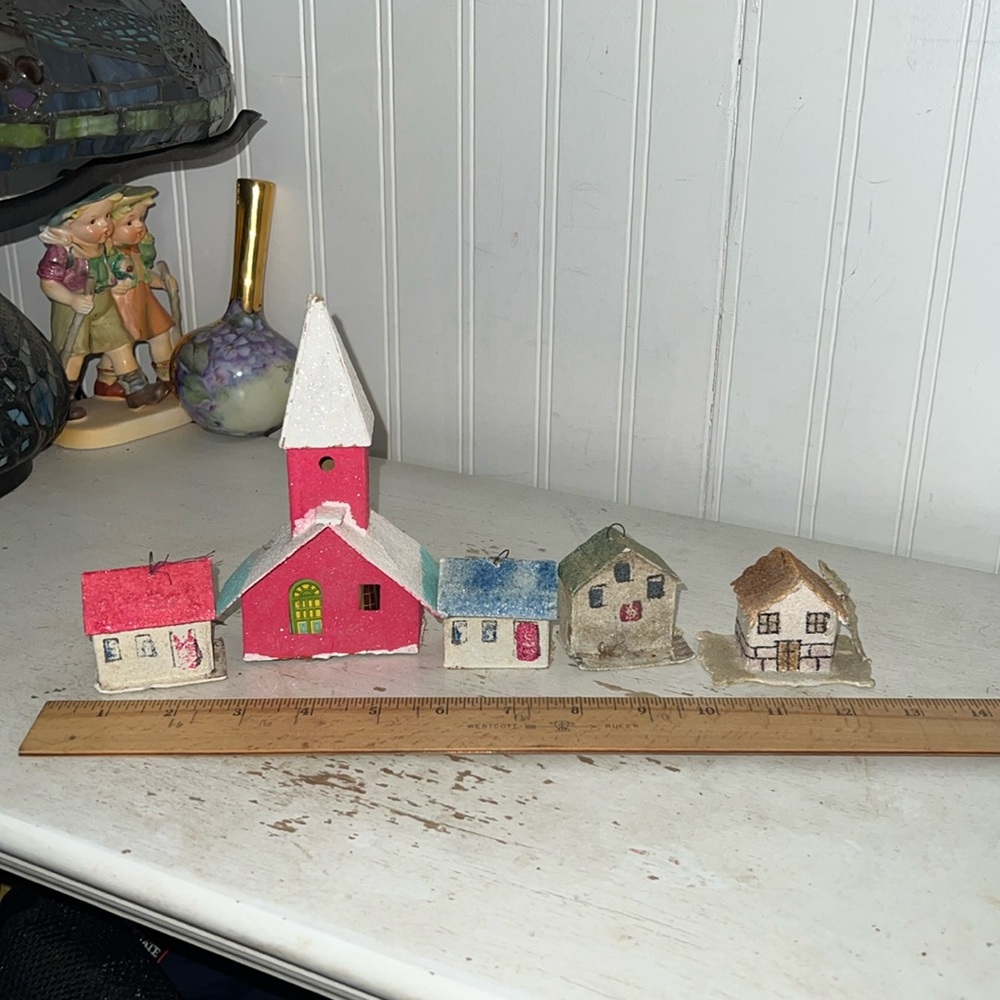 Antique Czech putz mini houses mica  Christmas decorations